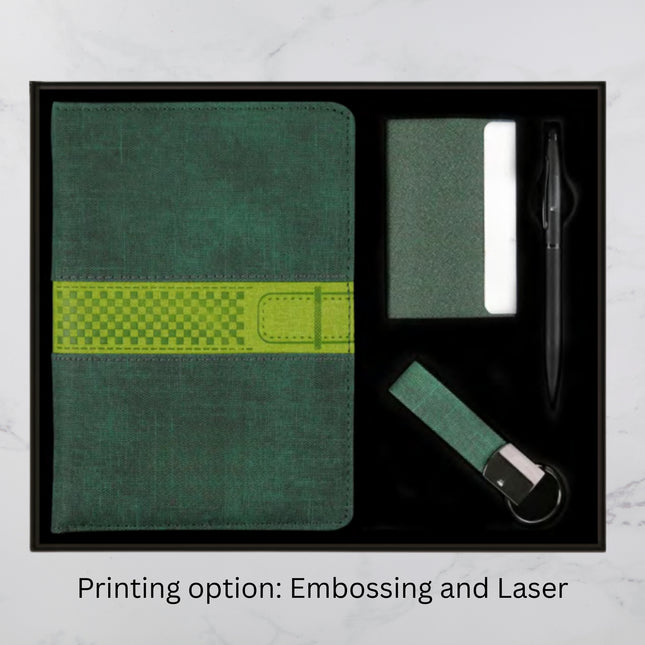 Green Cover Diary Keychain Card Holder & Pen Set (MOQ - 25)