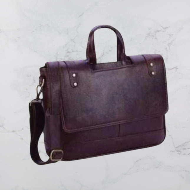 Cut Handle Leather Laptop Bag
