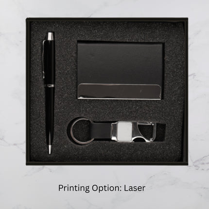 Premium Black Executive Gift Set with Pen Card Holder and Keychain (MOQ - 25)
