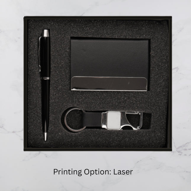 Premium Black Executive Gift Set with Pen Card Holder and Keychain (MOQ - 25)