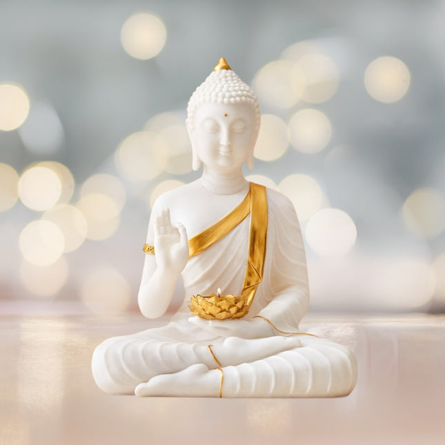 Premium White & Gold Buddha Idol