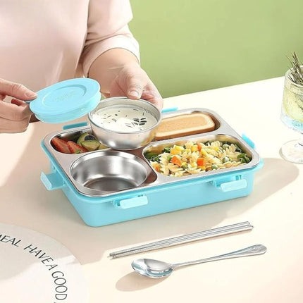Bento Lunch Box with 3 Compartments For Kids (Blue/Green/Pink)