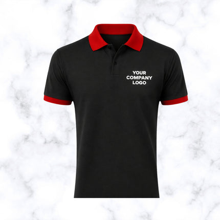 Black and Red Contrast Pattern Polo T- Shirt