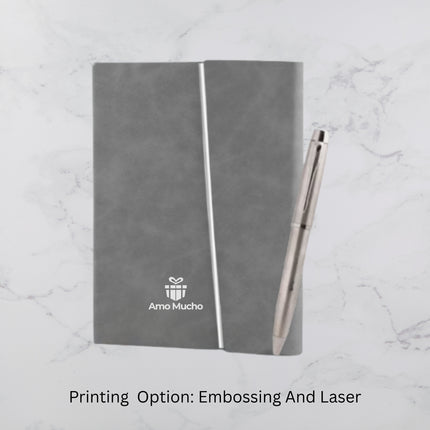 Grey Elegant Metal Flap Lock Diary & Ball Pen Set (MOQ - 25)