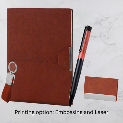 Dark Brown Ribbon Design Diary Keychain Card Holder & Ball Pen Set (MOQ - 25)