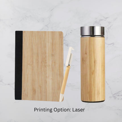 Bamboo Design Notebook Insulated Flask and Ball Pen Gift Set (MOQ - 25)