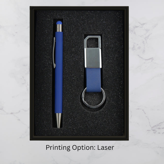 Plain Blue Ball Pen and Keychain Gift Set (MOQ - 25)