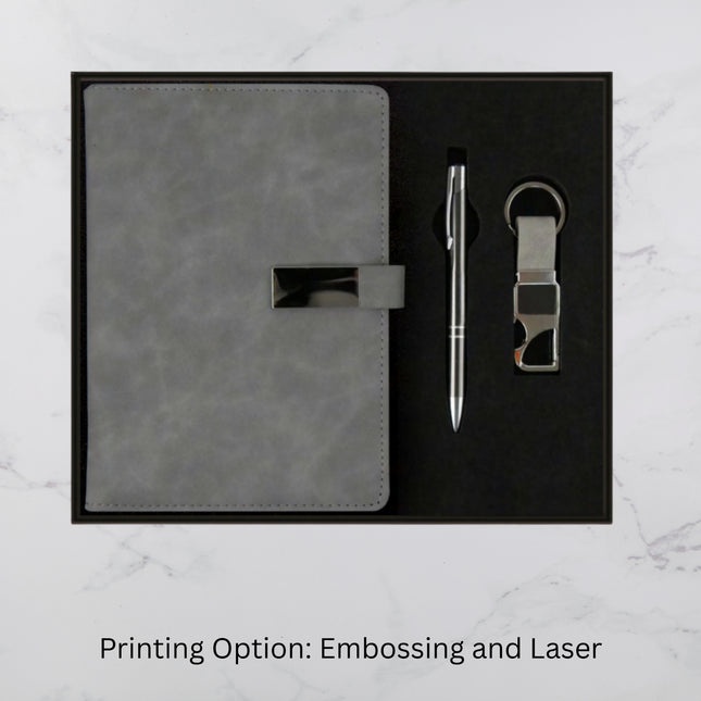 Grey Strap Lock Diary Keychain & Ball Pen Set (MOQ - 25)