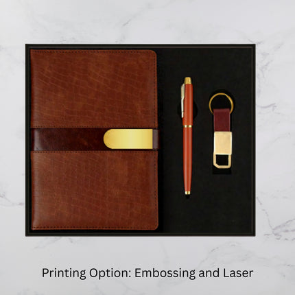 Brown Croc Design Diary Keychain & Ball Pen Set (MOQ - 25)