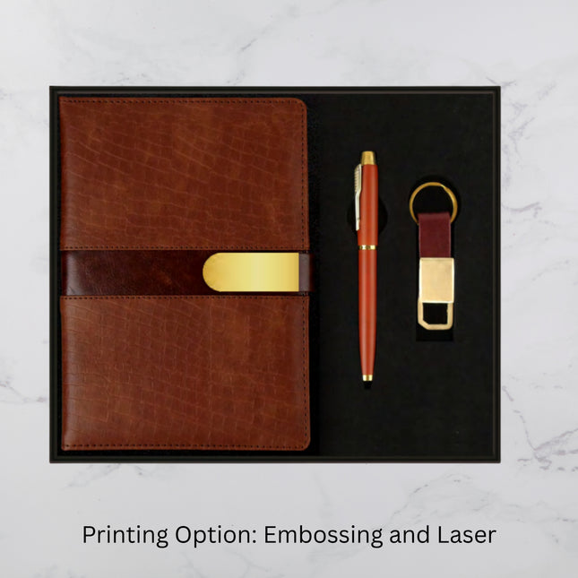 Brown Croc Design Diary Keychain & Ball Pen Set (MOQ - 25)