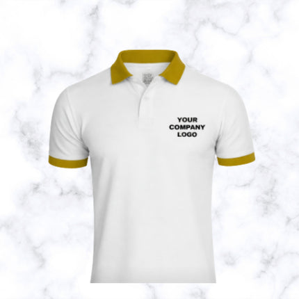 White with Golden Mustard Contrast Pattern Polo T- Shirt
