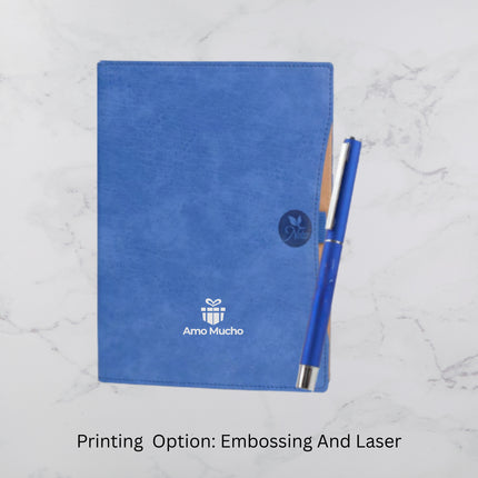 Blue Smooth PU Cover Diary & Ball Pen Set (MOQ - 25)