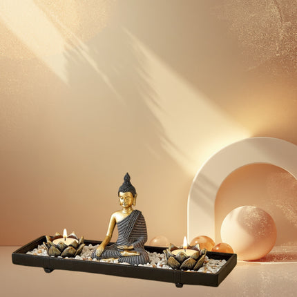 Sitting Buddha with Candle Holders