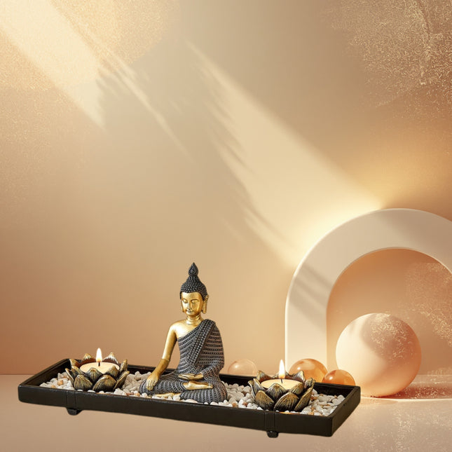 Sitting Buddha with Candle Holders