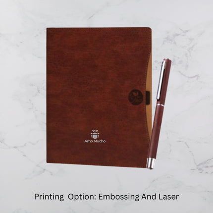 Dark Brown Smooth PU Cover Diary & Ball Pen Set (MOQ - 25)