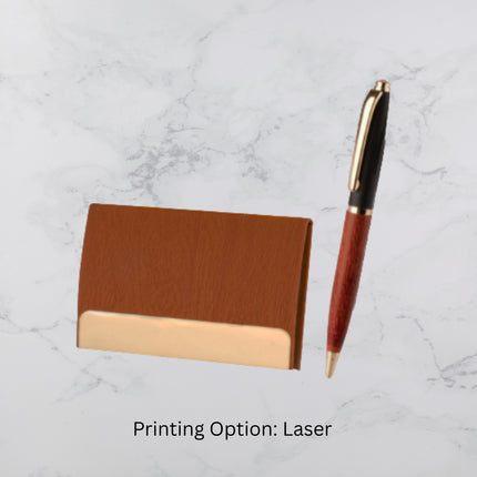 Simple Brown Card Holder and Ball Pen Gift Set (MOQ - 25)