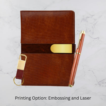 Brown Croc Design Diary Keychain & Ball Pen Set (MOQ - 25)
