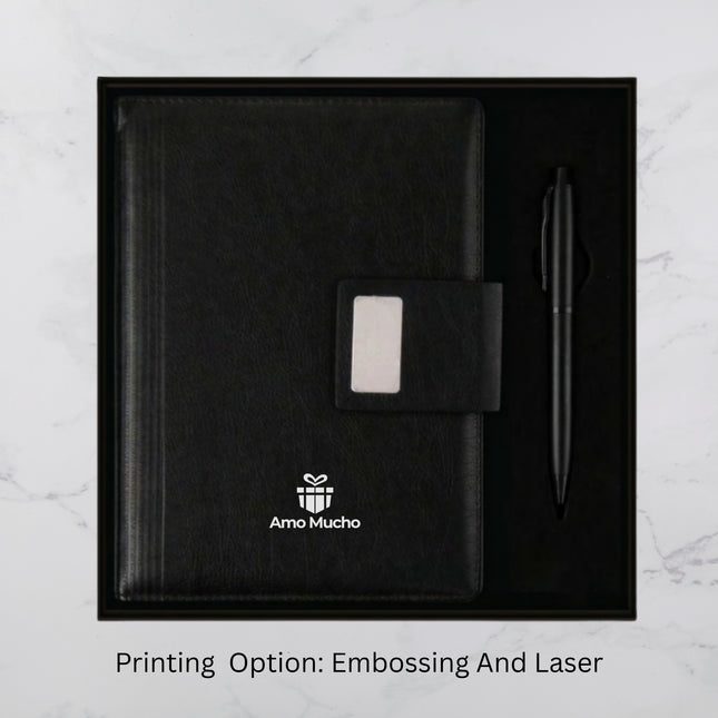 Black Slide Line PU Cover Diary & Ball Pen Set (MOQ -25)