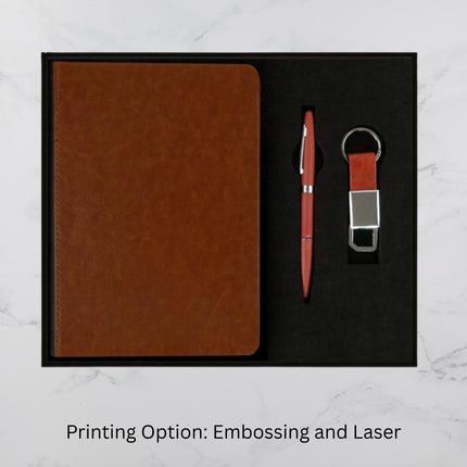 Brown PU Cover Diary Keychain & Ball Pen Set (MOQ - 25)