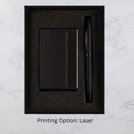 Plain Black Card Holder and Ball Pen Gift Set (MOQ - 25)