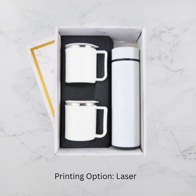 White Temperature Bottle With Mugs Set (MOQ - 25)