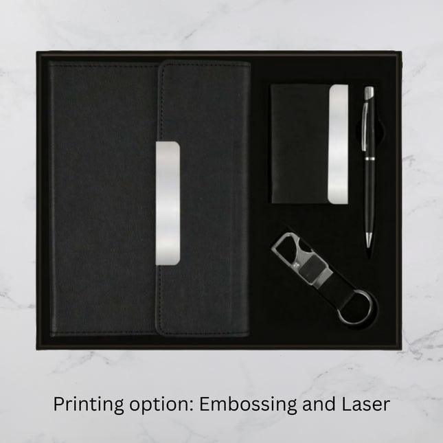 Black Flap Design Diary Keychain Card Holder & Ball Pen Set (MOQ - 25)