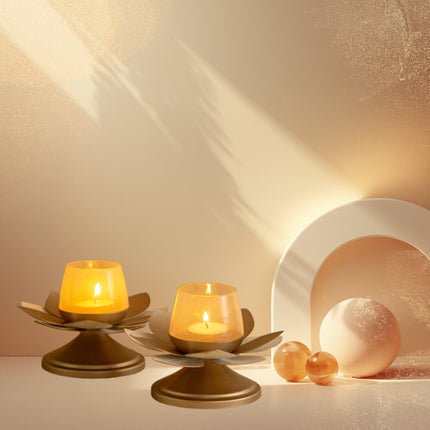 Set of 2 Metal Lotus Candle Holder