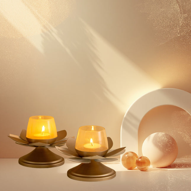 Set of 2 Metal Lotus Candle Holder