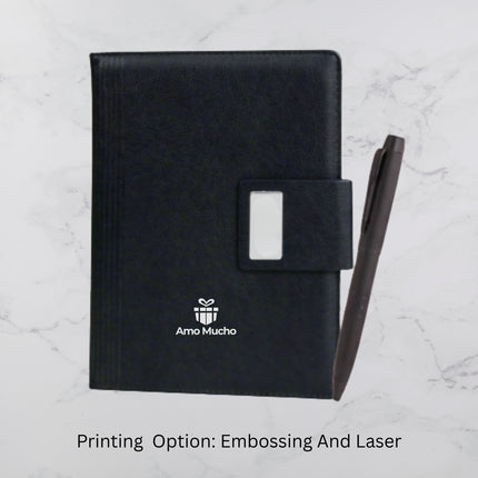 Black Slide Line PU Cover Diary & Ball Pen Set (MOQ -25)