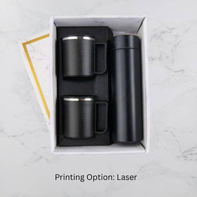 Black Temperature Bottle With Mugs Set (MOQ - 25)