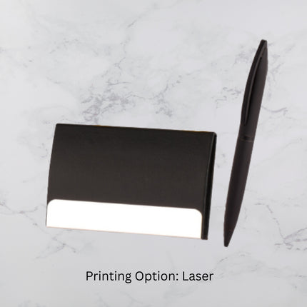Plain Black Card Holder and Ball Pen Gift Set (MOQ - 25)