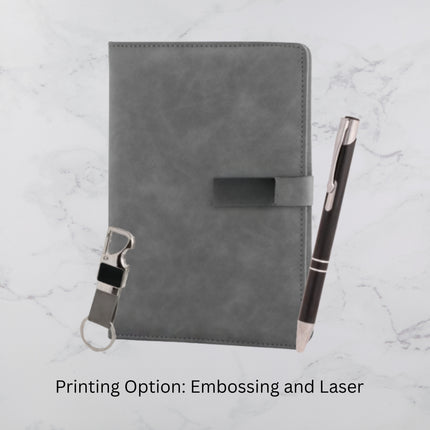 Grey Strap Lock Diary Keychain & Ball Pen Set (MOQ - 25)