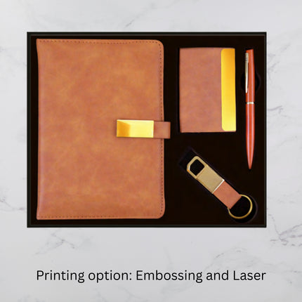 Brown Strap Lock Diary Keychain Card Holder & Ball Pen Set (MOQ - 25)