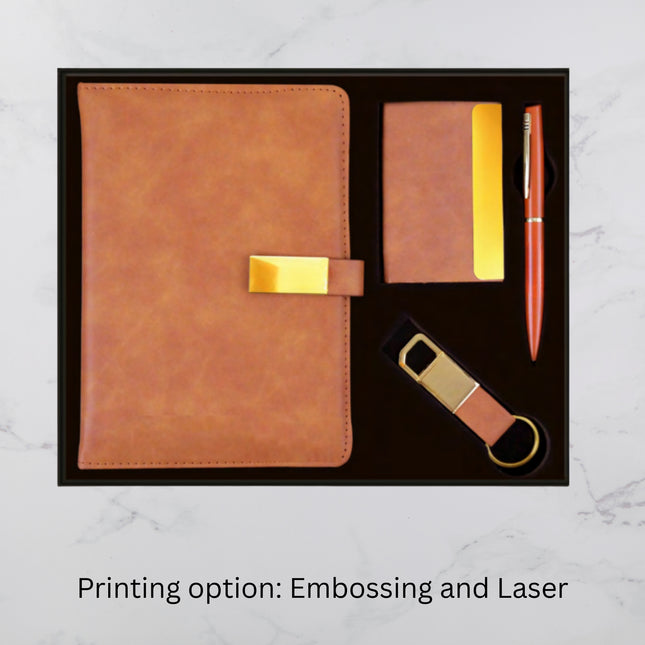 Brown Strap Lock Diary Keychain Card Holder & Ball Pen Set (MOQ - 25)