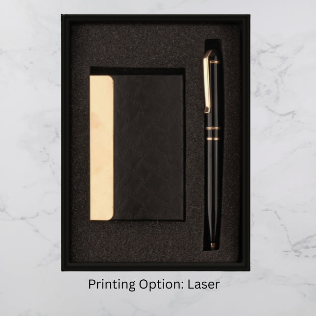 Black Designed Card Holder and Ball Pen Gift Set (MOQ - 25)