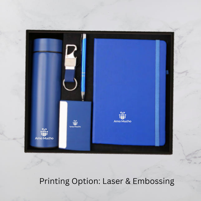 Royal Blue Notebook Flask Card Holder Pen and Keychain Gift Set (MOQ - 25)