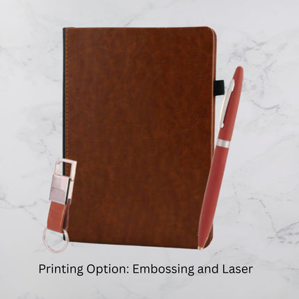 Brown PU Cover Diary Keychain & Ball Pen Set (MOQ - 25)