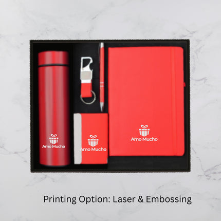 Red Notebook Flask Card Holder Pen and Keychain Gift Set (MOQ - 25)