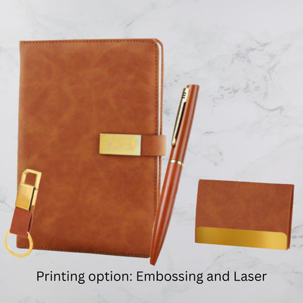 Brown Strap Lock Diary Keychain Card Holder & Ball Pen Set (MOQ - 25)