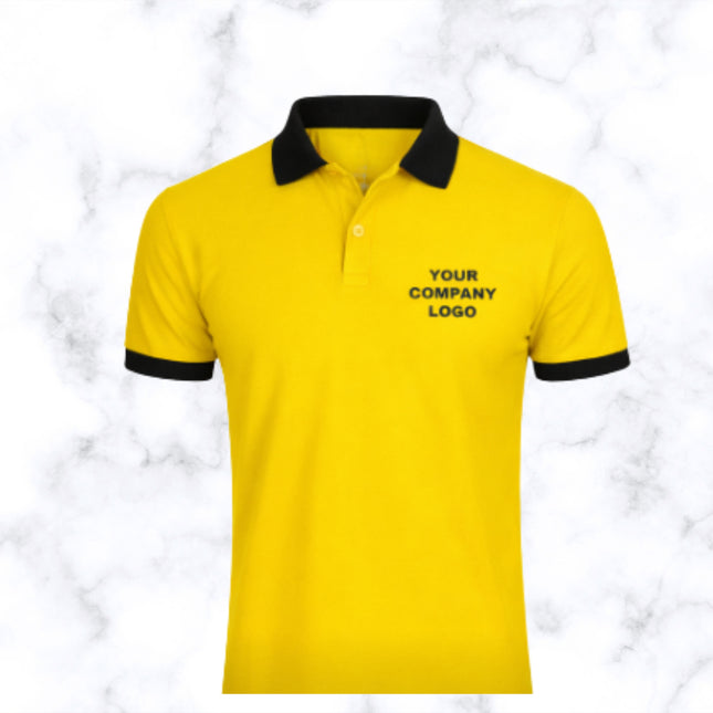 Yellow and Black Contrast Pattern Polo T- Shirt