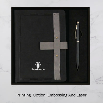 Black with Grey Strap Lock Diary & Ball Pen Set (MOQ 25)