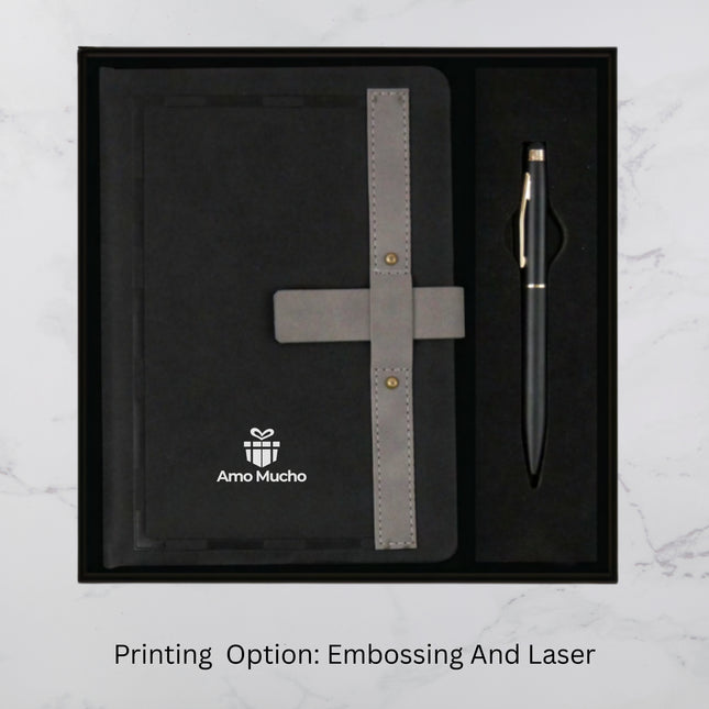 Black with Grey Strap Lock Diary & Ball Pen Set (MOQ 25)