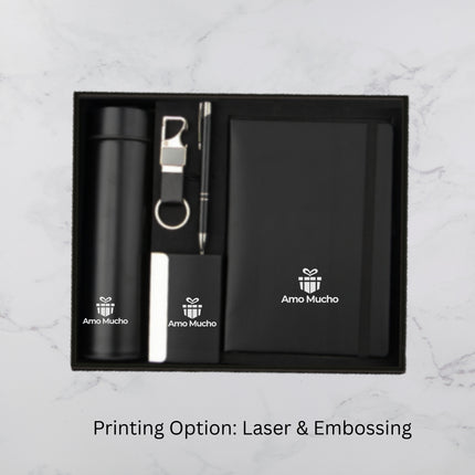Black Notebook Flask Card Holder Pen and Keychain Gift Set (MOQ - 25)