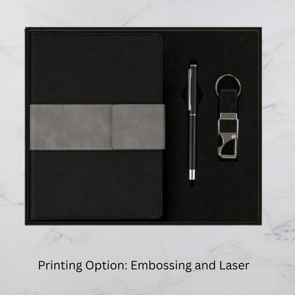Black And Grey Flap Cover Diary Keychain & Ball Pen Set (MOQ - 25)
