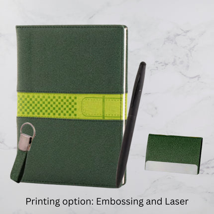 Green Cover Diary Keychain Card Holder & Pen Set (MOQ - 25)