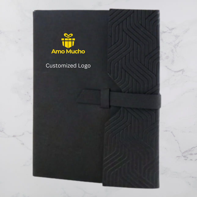 Black Smooth PU Cover with Designed Flap Lock (MOQ- 25)