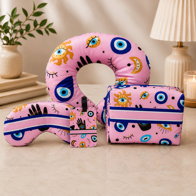 Evil Eye Travel Gift Set | Neck Pillow, Eye Mask, Pouch & Luggage Tag Combo