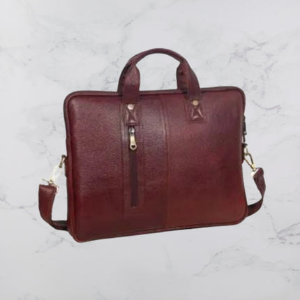 Front Zipper Leather Laptop Bag