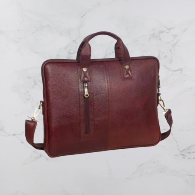 Front Zipper Leather Laptop Bag