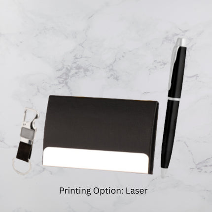 Premium Black Executive Gift Set with Pen Card Holder and Keychain (MOQ - 25)